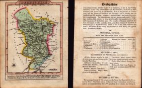 Derbyshire Engraved Hand Coloured George IV Antique Map & Text.