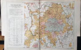 Bacons Rare Vintage London Suburbs London Fire Brigade Districts Map.