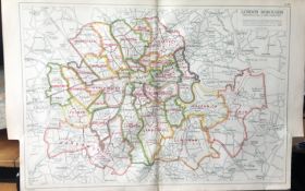 Bacons Rare Vintage London Suburbs London Metropolitan Boroughs Map.