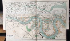 Bacons Rare Vintage London Suburbs Port of London & River Thames London Map.