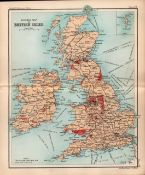 British Isles 1896 Victorian Coloured Double-Sided Railway Antique Map.