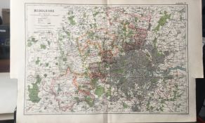 Bacons London & Suburbs Rare Vintage Map Middlesex London Windsor Etc.