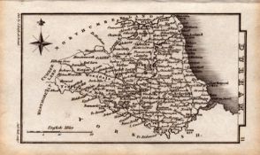 Durham Antique Copper Engraved George IV Map by Sidney Hall.