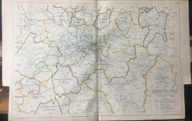 Bacons Vintage London Suburbs Gas Supply and Underground Railway Map.