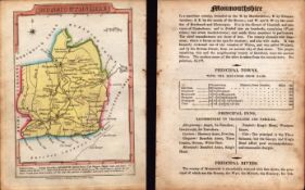 Monmouthshire Engraved Hand Coloured George IV Map & Text.