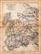 Antique Railway Map of West Yorks & Lancs Drawn & Engraved by John Emslie.