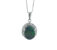 Platinum Oval Cluster Diamond And Opal Pendant (O3.72) 0.95 Carats