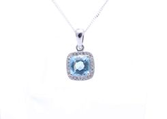 9ct White Gold Blue Topaz And Diamond Pendant (BT1.15) 0.12 Carats