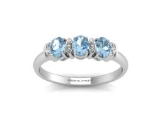 9ct White Gold Semi Eternity Diamond And Blue Topaz Ring (BT0.63) 0.01 Carats