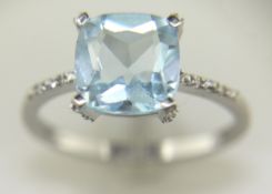9ct White Gold Diamond And Blue Topaz Ring (BT3.54) 0.04 Carats