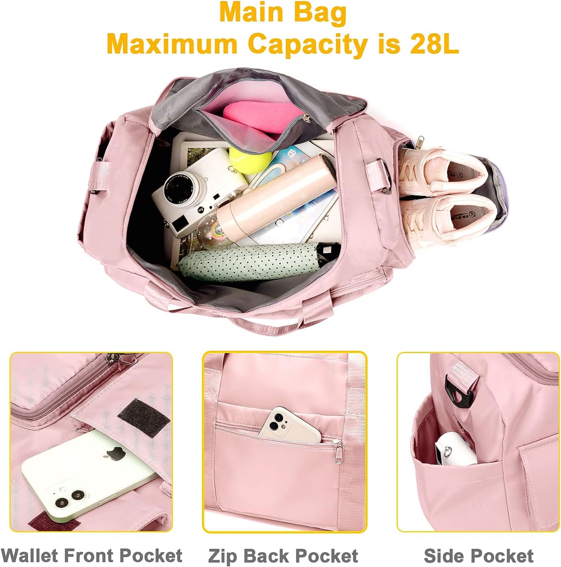 Sports Gym Bag with Wet Pocket & Shoe Compartment Waterproof Weekend Travel Bag Overnight Bag - Image 4 of 5