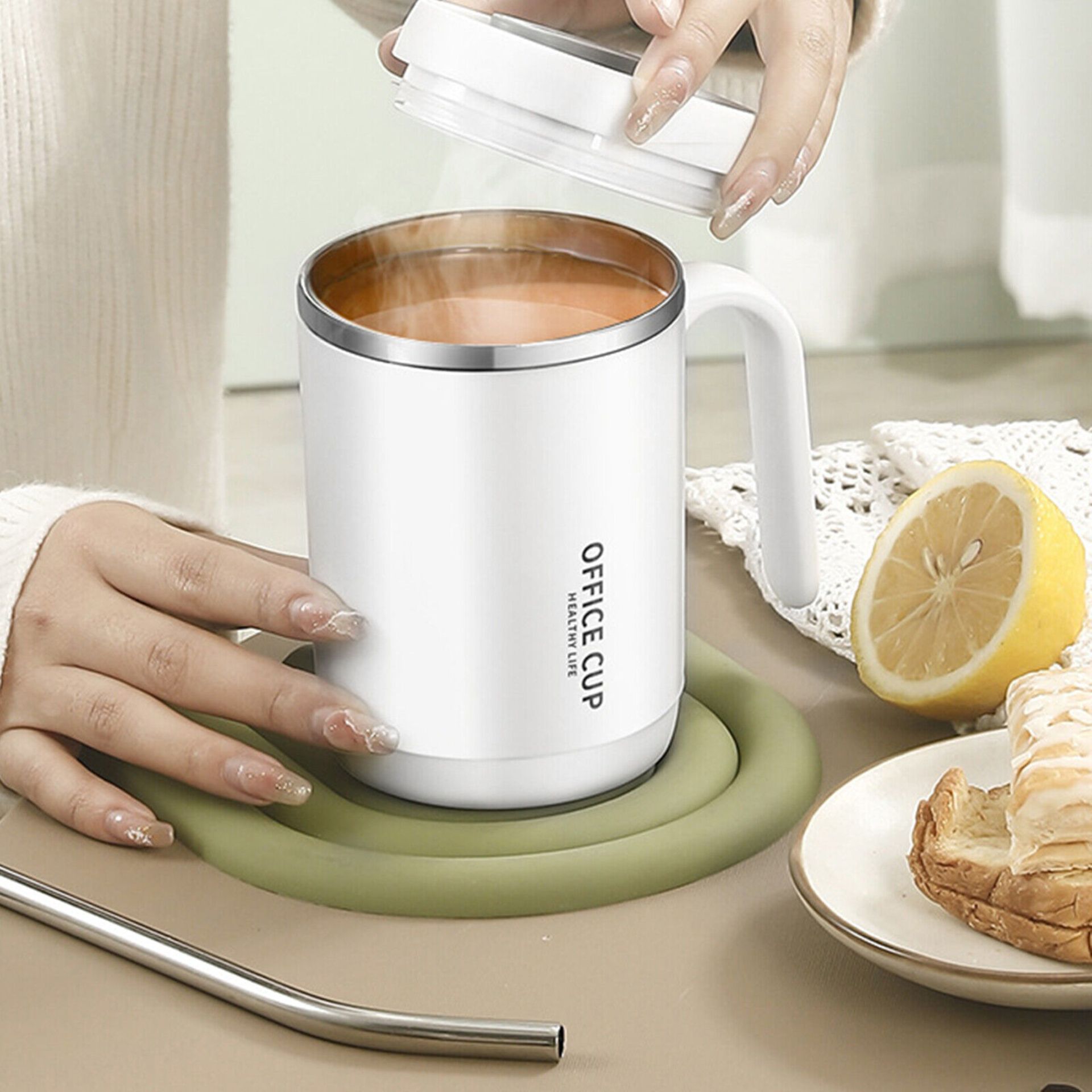 500ML Breakfast Cup Large Capacity Straw Thermal Tea Mug for Home Office - Image 2 of 4