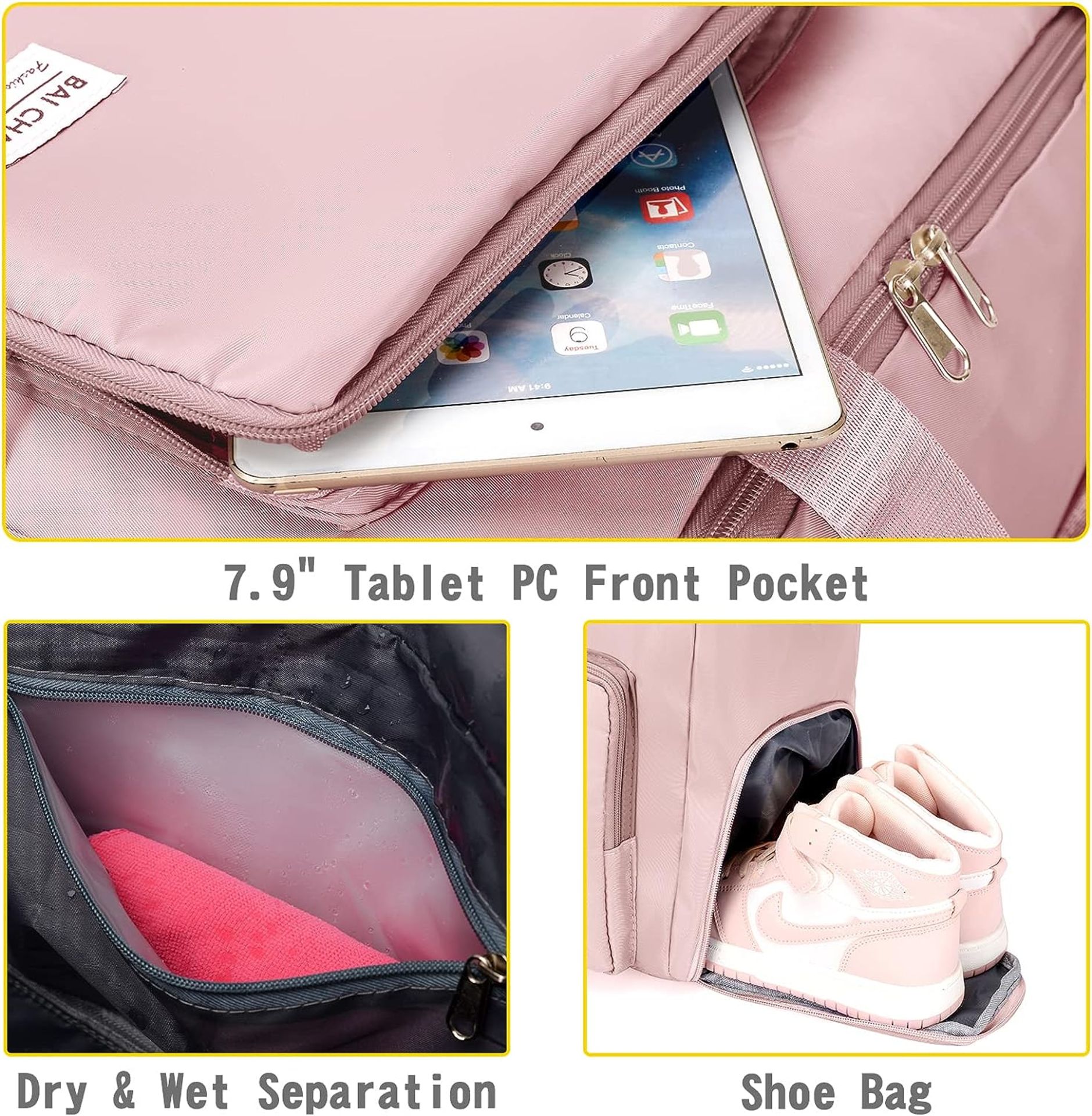 Sports Gym Bag with Wet Pocket & Shoe Compartment Waterproof Weekend Travel Bag Overnight Bag - Image 5 of 5