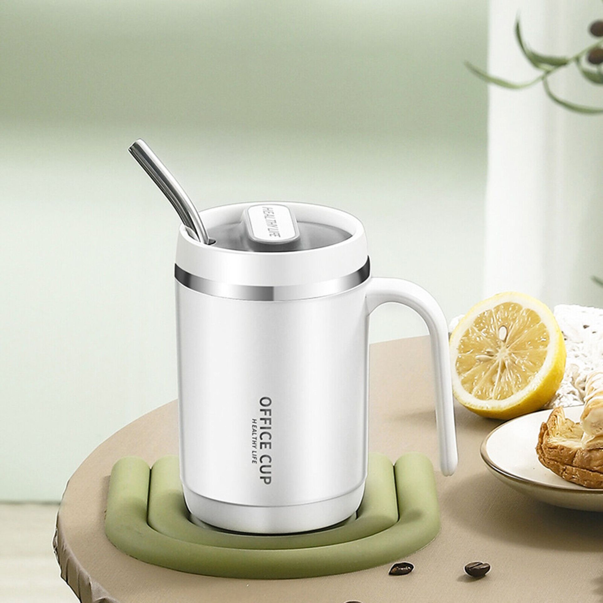 500ML Breakfast Cup Large Capacity Straw Thermal Tea Mug for Home Office