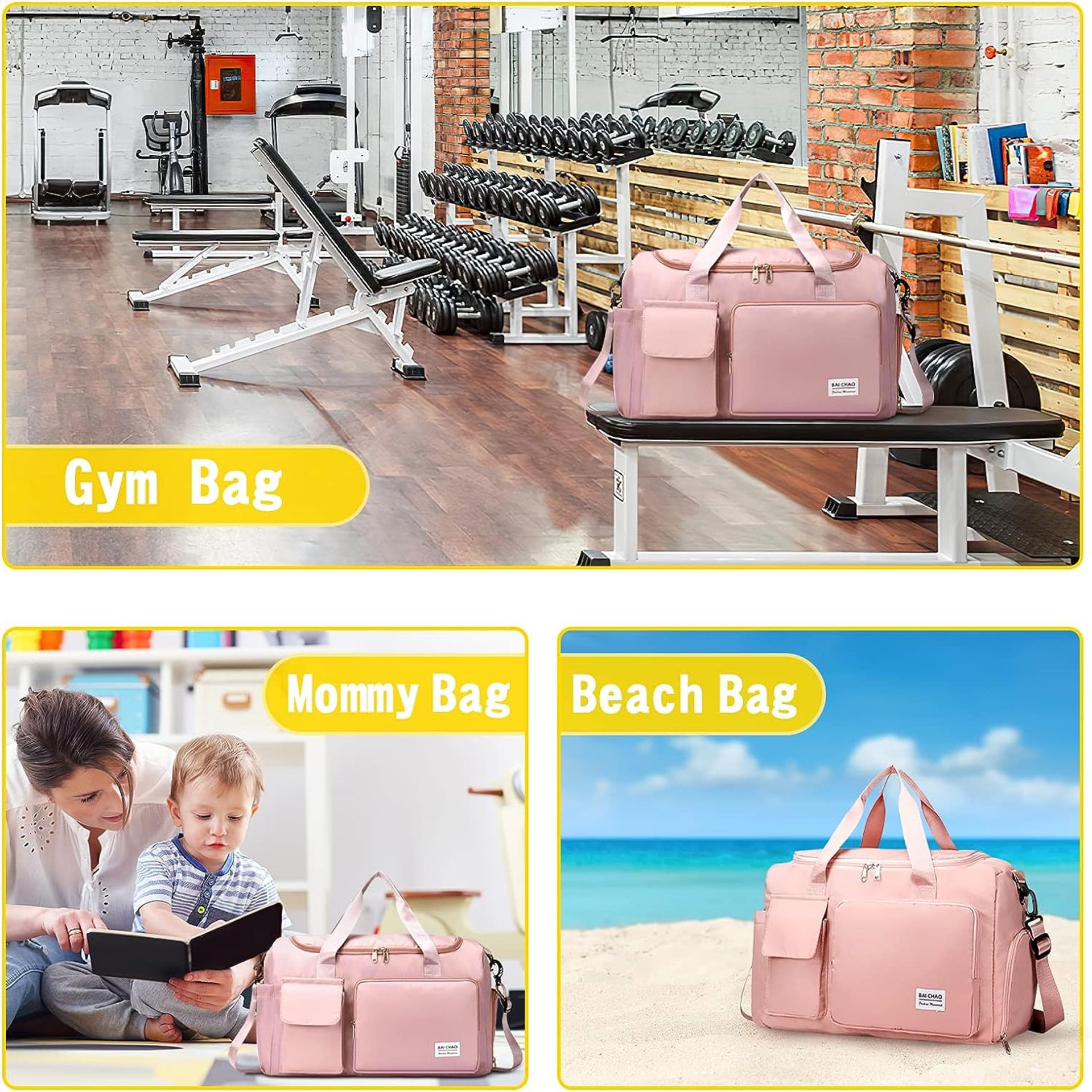 Sports Gym Bag with Wet Pocket & Shoe Compartment Waterproof Weekend Travel Bag Overnight Bag - Image 3 of 5