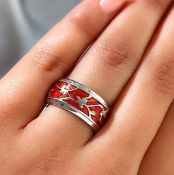 New! Enamelled Ring In Silver Tone