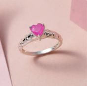 New! Pink Sapphire Heart Ring In Sterling Silver