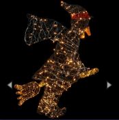 1.1m 3D Soft Acrylic Witch On Broom With 360 Warm White LED Lights