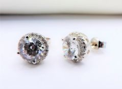 Tresor Paris Cubic Zirconia Stud Earrings 7.2 carats Sterling Silver New with Gift Pouch