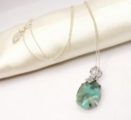 Sterling Silver Amazonite & Topaz Pendant Necklace New with Gift Pouch