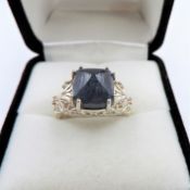 Sterling Silver Blue Azerite & Topaz Ring New With Gift Pouch