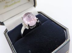 Cabochon Rose de France Amethyst Ring in Sterling Silver 3 carats New with Gift Pouch