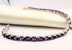 Sterling Silver Amethyst Tennis Bracelet 13.5 Carats New With Gift Box