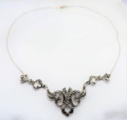 Vintage Silver Marcasite Necklace with Gift Pouch c. 1950's