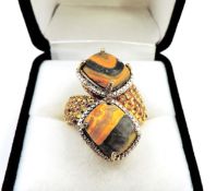 Sterling Silver Citrine Bumble Bee Jasper Ring New with Gift Pouch