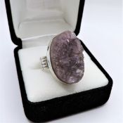 Chunky Artisan Amethyst Ring Sterling Silver circa 1970's