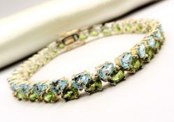 Sterling Silver Topaz & Peridot Tennis Bracelet 13.5 Carats New with Gift Box