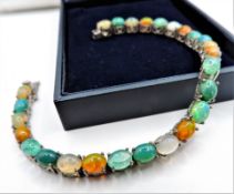 Cabochon Opal Tennis Bracelet 12 carats Sterling Silver