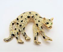 Vintage Gold Plated Crystal Leopard Brooch