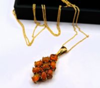 Gold Sterling Silver Cabochon Opal Pendant Necklace New With Gift Pouch