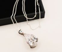 Sterling Silver 17CT White Zircon Solitaire Pendant Necklace New With Gift Box