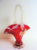 Rare Murano Barovier Toso Signoretto Ruby Red 24k Gold Ribbed Bon Bon Basket