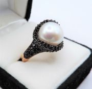 Honora Cultured Pearl Ring with Pave Cubic Zirconia New with Gift Box