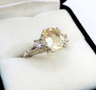 Sterling Silver Lemon Citrine & White Sapphire Ring 6 carats New with Gift Box