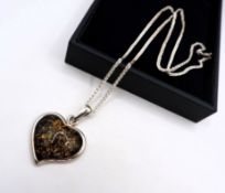 Sterling Silver Baltic Amber Pendant Necklace New with Gift Pouch