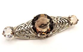 Scottish Silver Smokey Quartz & Rock Crystal Brooch Edinburgh Hallmark Date 1934