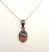 Vintage Sterling Silver 6ct Cabochon Bi-Colour Amethyst Pendant Necklace
