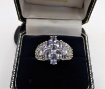 Tanzanite & Topaz Cluster Ring in Sterling Silver NEW with Gift Pouch