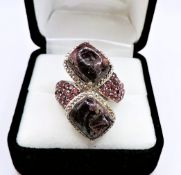 Sterling Silver Ruby Zoisite & Pink Tourmaline Ring New With Gift Box