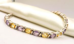 Sterling Silver 16CT Amethyst & Citrine Bracelet with Gift Box