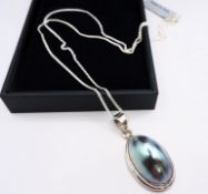Sterling Silver Blue Freshwater Cultured Pearl Pendant Necklace New with Gift Box