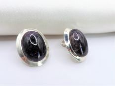 Silver Cabochon Amethyst Earrings New in Box