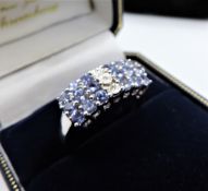 Sterling Silver Tanzanite & Diamond Ring New with Gift Pouch
