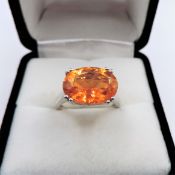Orange Sapphire Ring 6 carats Sterling Silver New with Gift Pouch