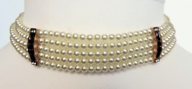 5 Strand Pearl Choker Necklace with Gift Box