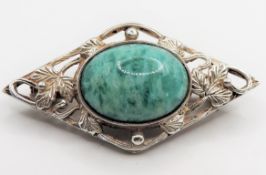 Vintage Arts & Crafts Sterling Silver 10ct Cabochon Amazonite Brooch
